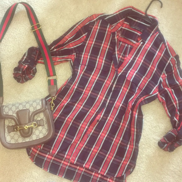 ZARA blouse shirt size s nice silky material plaid - Picture 7 of 14